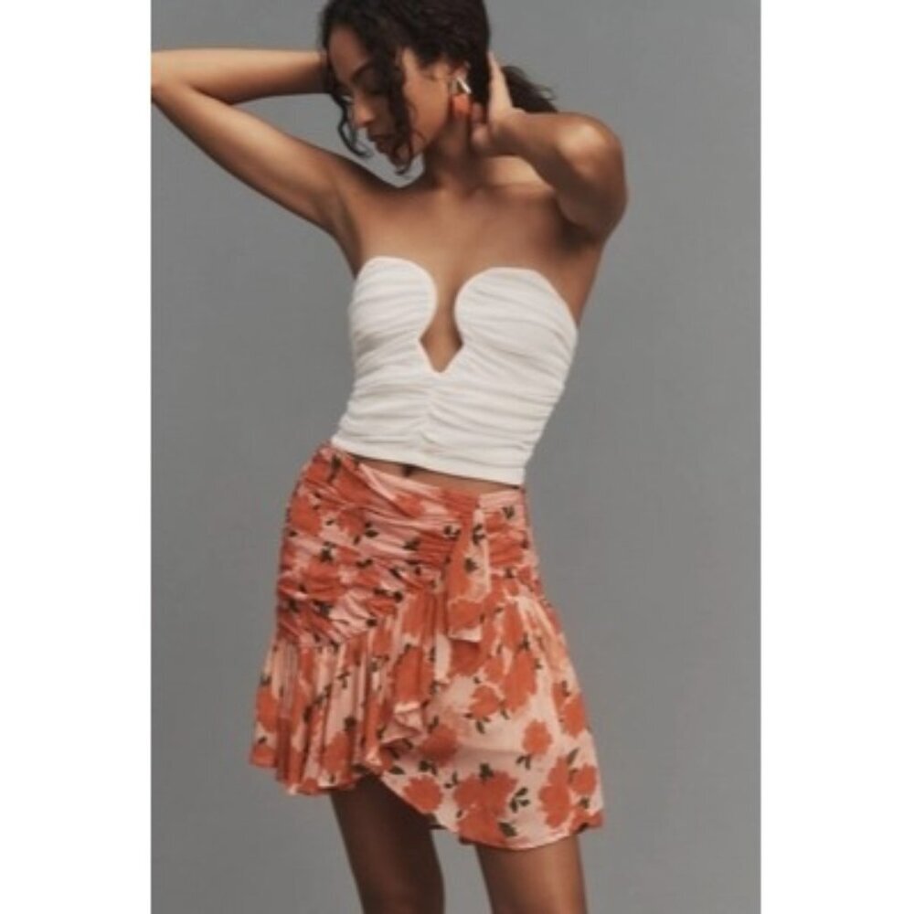 Anthropologie Maeve Floral Linen Ruffled Mini Skirt 8